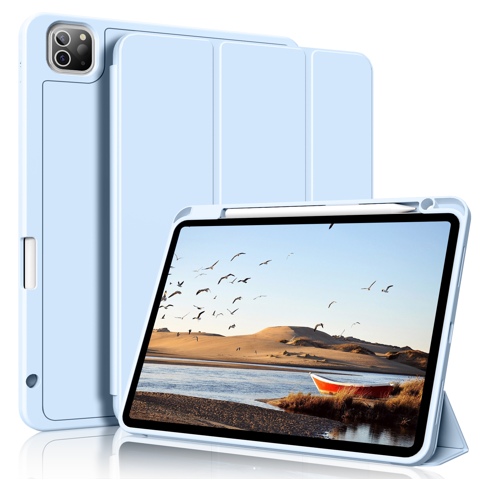 DWPSG New iPad Pro 12.9 Case 6th Generation 2022 / 5th Gen 2021/ 4th Gen 2020 with Built-in Pencil Holder, Auto Wake/Sleep, Slim Stand Soft Back Shell Smart Cover for iPad Pro 12.9 Inch,Blue